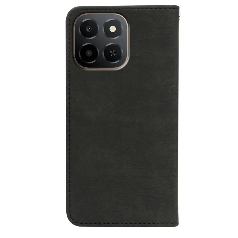 For Honor X6c 4G Case Strong Magnetic Leather Wallet Phone Cover with Striped Texture - Black