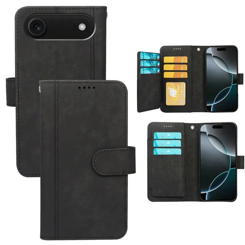 iPhone Air Leren Hoesje met Lijnpatroon Portemonnee Telefoonhoes met 9 Kaartvakken - Zwart