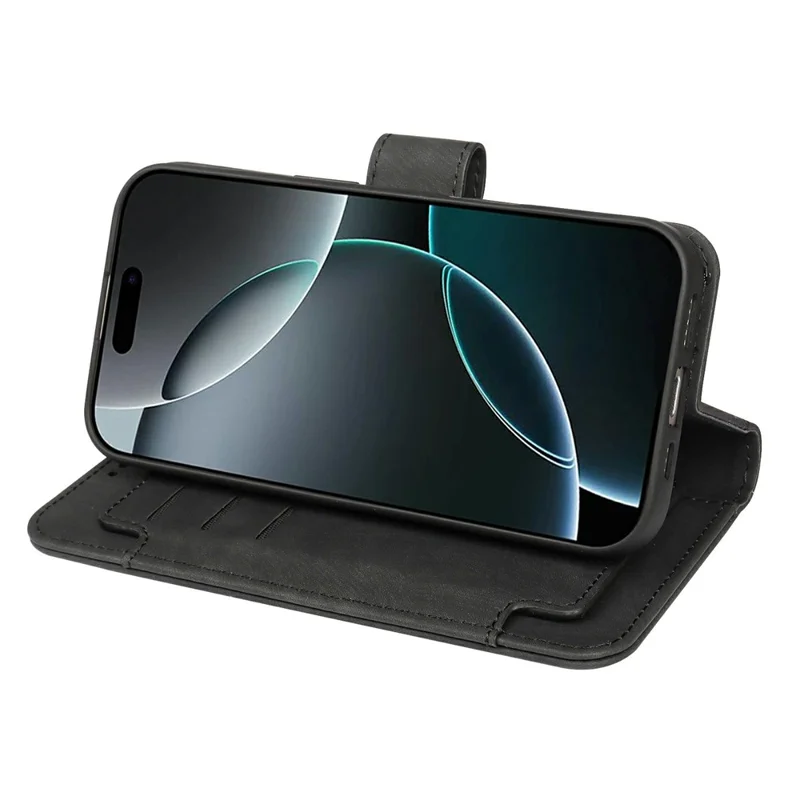 iPhone Air Leren Hoesje met Lijnpatroon Portemonnee Telefoonhoes met 9 Kaartvakken - Zwart