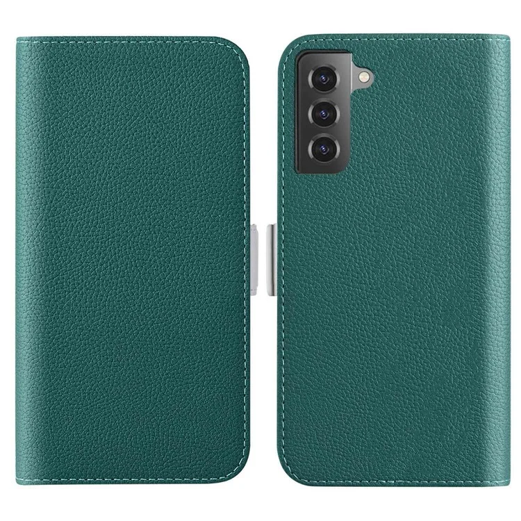Para Samsung Galaxy S23 Plus Litchi Texture PU Leather Case de Cañón Candy Color Phone Stand Cover de Billetera - Verde Oscuro