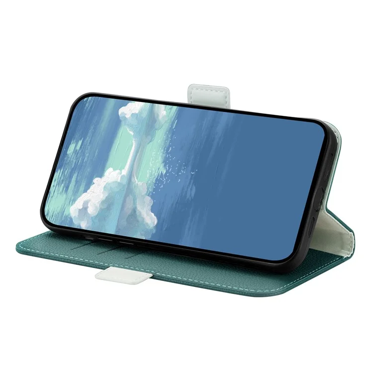 Para Samsung Galaxy S23 Plus Litchi Texture PU Leather Case de Cañón Candy Color Phone Stand Cover de Billetera - Verde Oscuro