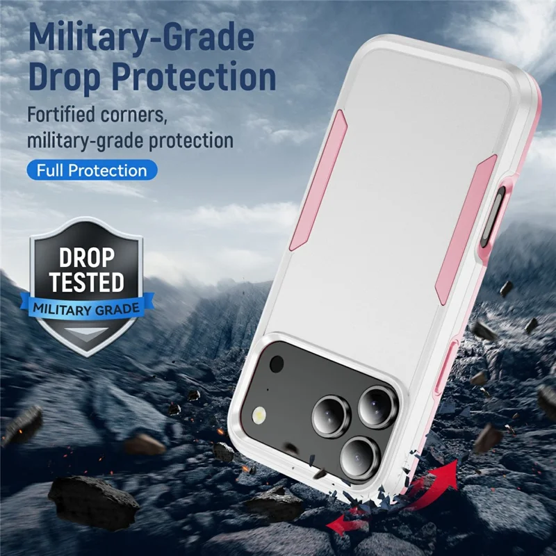 Étui pour iPhone 17 Pro Max PC + TPU Grade militaire Protection contre les chutes Housse de téléphone - Blanc + Rose