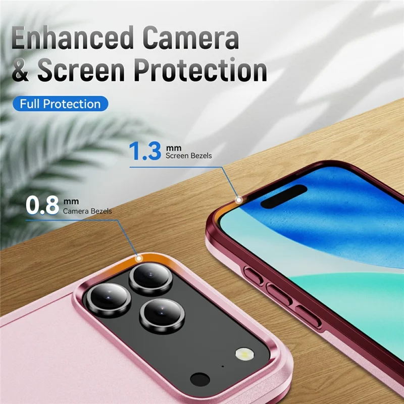 For iPhone 17 Pro Max Case PC + TPU Military Grade Drop Protective Phone Cover - Pink + Rose