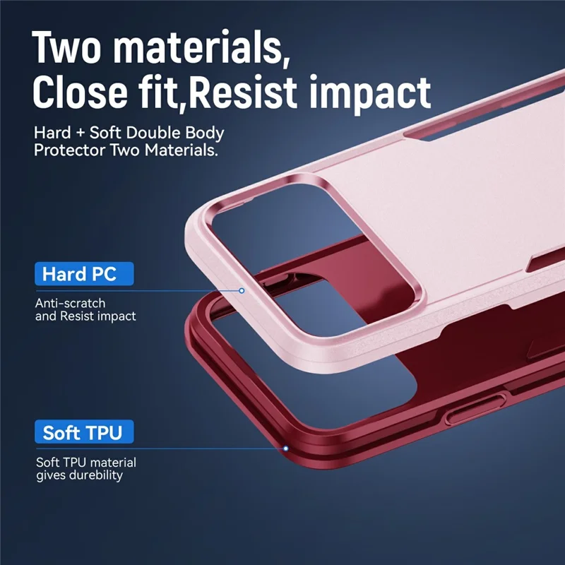 For iPhone 17 Pro Max Case PC + TPU Military Grade Drop Protective Phone Cover - Pink + Rose