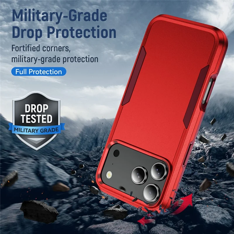 For iPhone 17 Pro Max Case PC + TPU Military Grade Drop Protective Phone Cover - Red + Rose