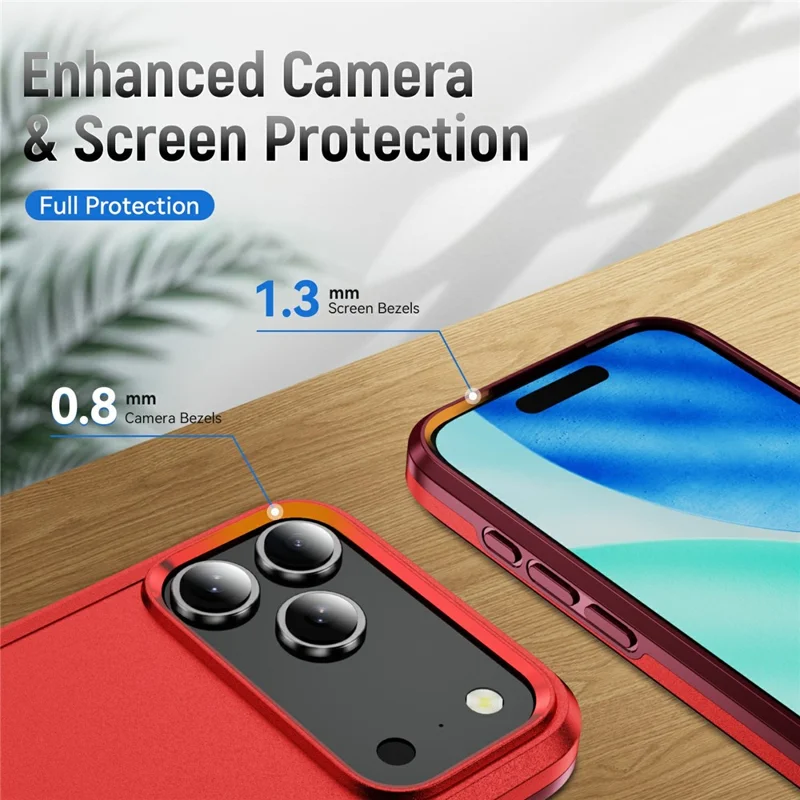 For iPhone 17 Pro Max Case PC + TPU Military Grade Drop Protective Phone Cover - Red + Rose