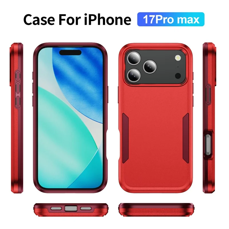 For iPhone 17 Pro Max Case PC + TPU Military Grade Drop Protective Phone Cover - Red + Rose