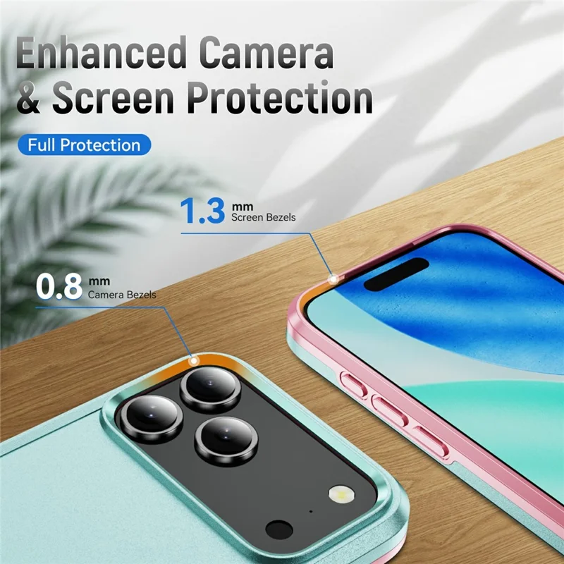 For iPhone 17 Pro Max Case PC + TPU Military Grade Drop Protective Phone Cover - Green + Pink