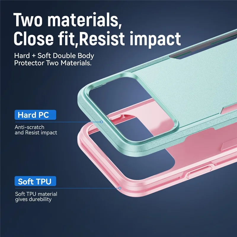 For iPhone 17 Pro Max Case PC + TPU Military Grade Drop Protective Phone Cover - Green + Pink