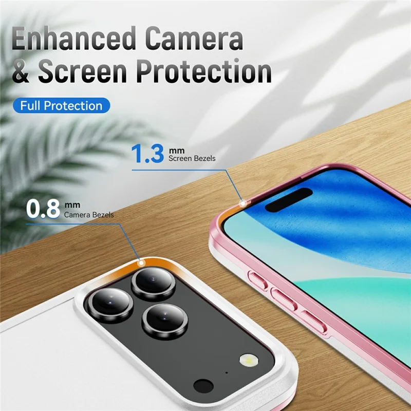 Для iPhone 17 Pro Чехол PC + TPU Военный класс Защитный чехол для телефона - Белый + Розовый