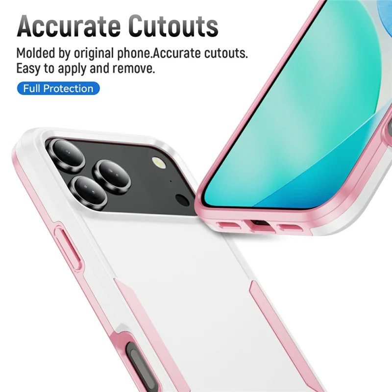 Для iPhone 17 Pro Чехол PC + TPU Военный класс Защитный чехол для телефона - Белый + Розовый