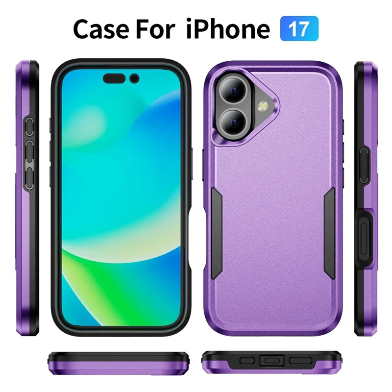 For iPhone 17 Case PC + TPU Military Grade Drop Protective Phone Cover - Purple + Black