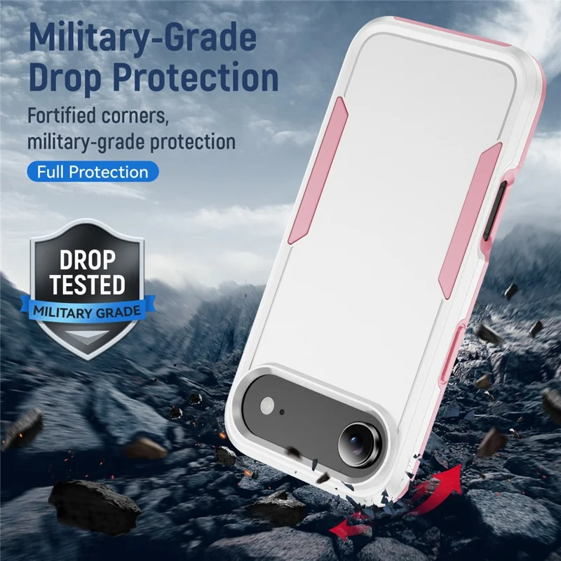 Étui militaire pour iPhone 17 Air en PC + TPU - Housse de protection antichoc pour téléphone - Blanc + Rose