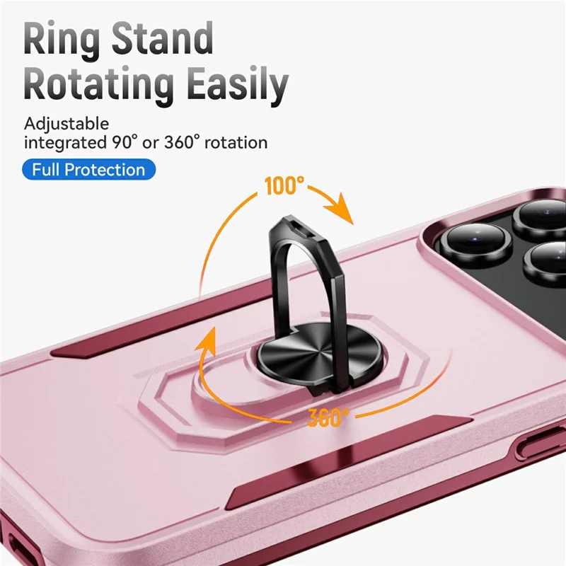 For iPhone 17 Pro Max Case Military Grade Ring Kickstand PC + TPU Phone Cover - Pink + Rose