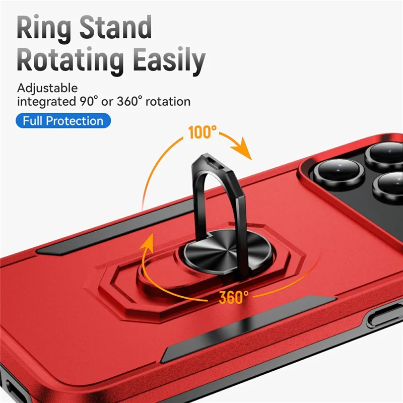 For iPhone 17 Pro Max Case Military Grade Ring Kickstand PC + TPU Phone Cover - Red + Black