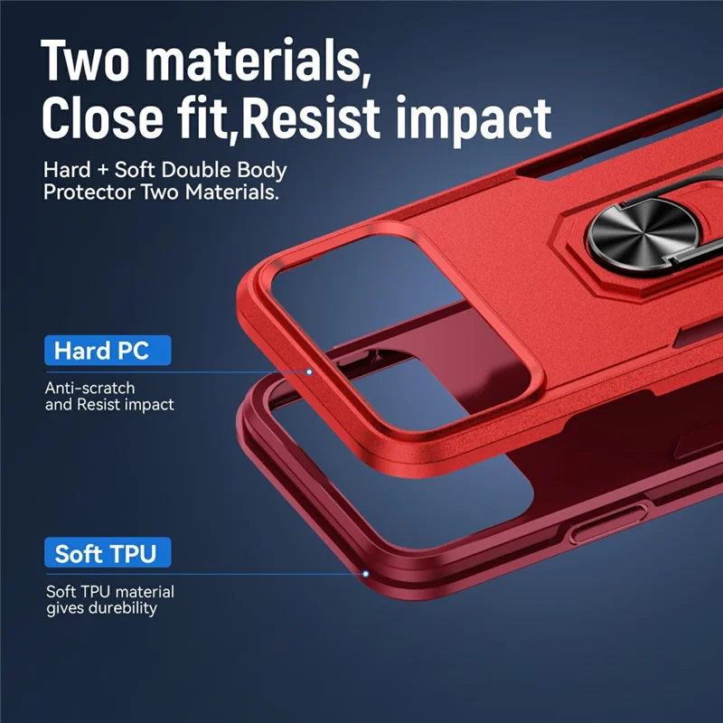 For iPhone 17 Pro Max Case Military Grade Ring Kickstand PC + TPU Phone Cover - Red + Rose