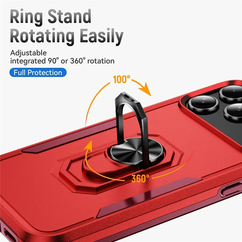 For iPhone 17 Pro Max Case Military Grade Ring Kickstand PC + TPU Phone Cover - Red + Rose