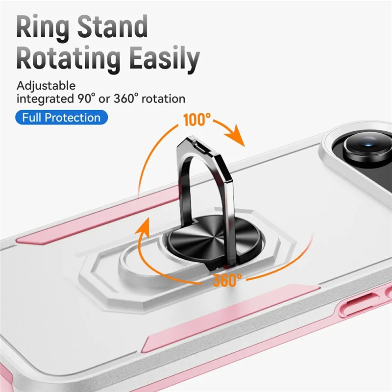 For iPhone Air Case Military Grade Ring Kickstand PC + TPU Phone Cover - White + Pink