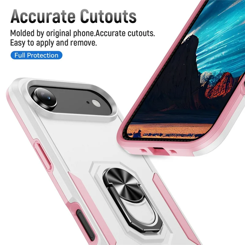For iPhone Air Case Military Grade Ring Kickstand PC + TPU Phone Cover - White + Pink