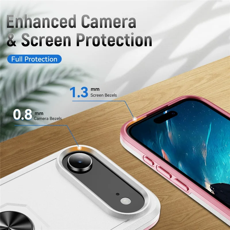 For iPhone Air Case Military Grade Ring Kickstand PC + TPU Phone Cover - White + Pink