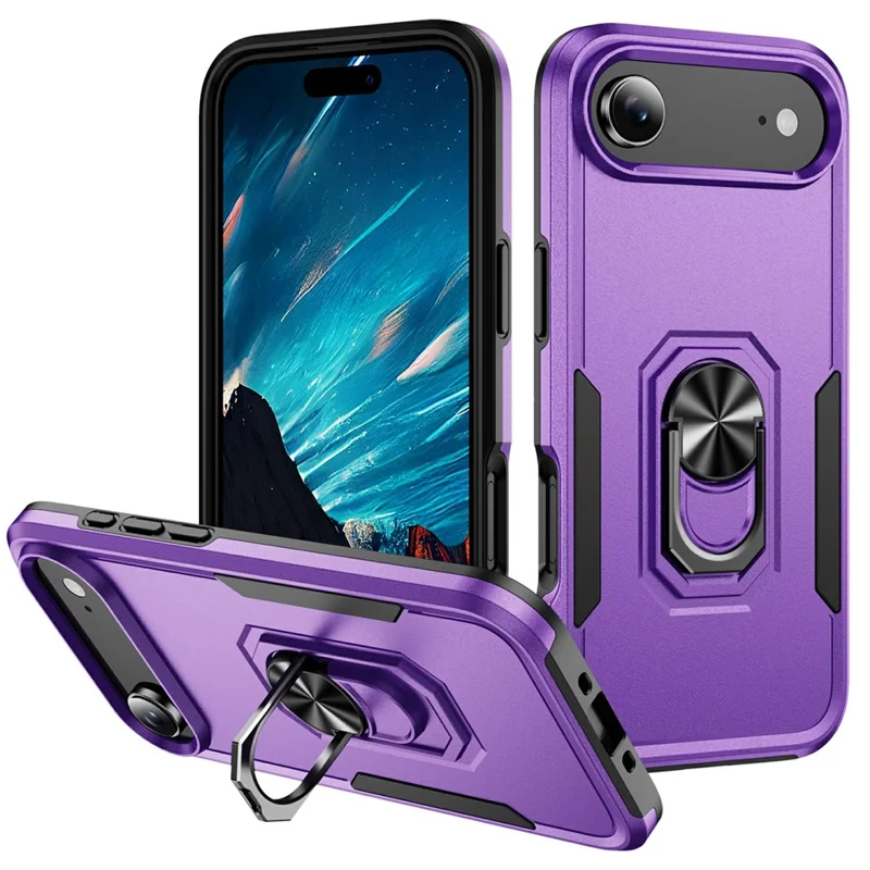 For iPhone Air Case Military Grade Ring Kickstand PC + TPU Phone Cover - Purple + Black