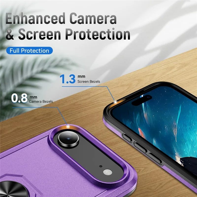 For iPhone Air Case Military Grade Ring Kickstand PC + TPU Phone Cover - Purple + Black