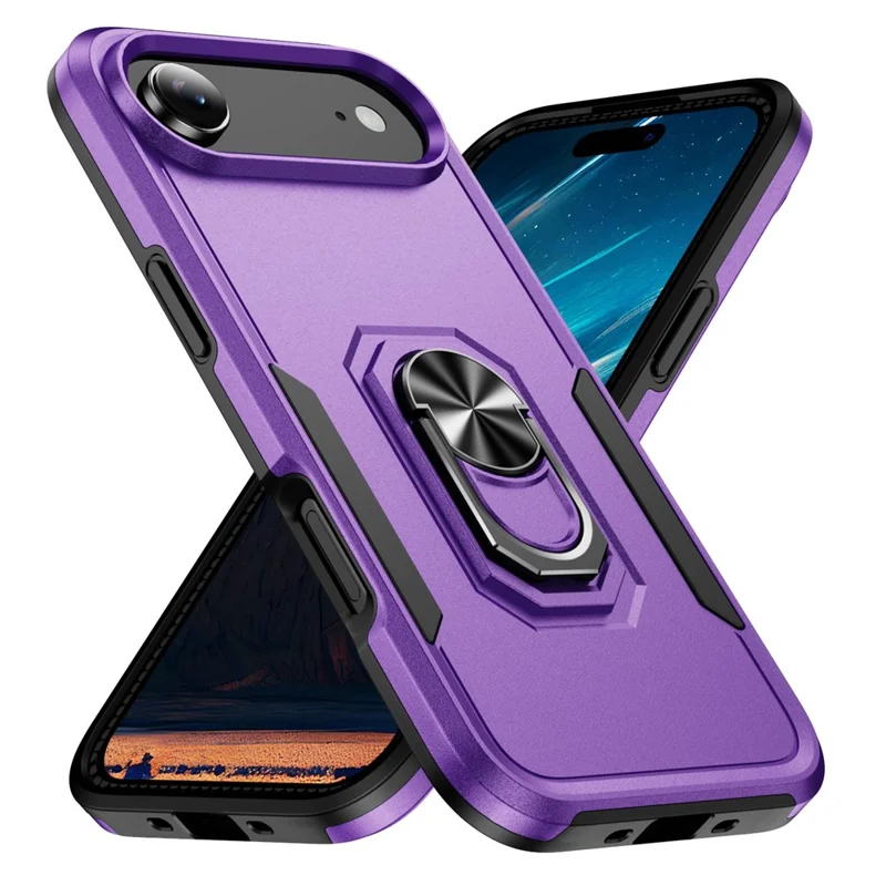 For iPhone Air Case Military Grade Ring Kickstand PC + TPU Phone Cover - Purple + Black