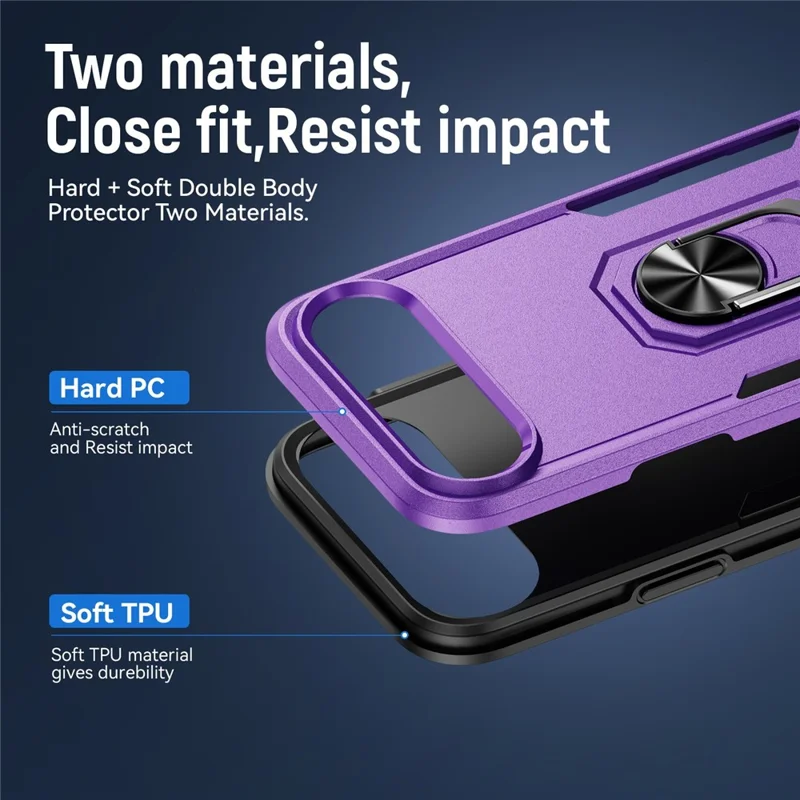 For iPhone Air Case Military Grade Ring Kickstand PC + TPU Phone Cover - Purple + Black