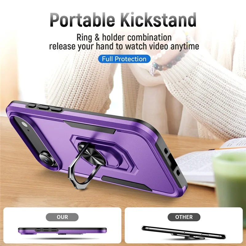 For iPhone Air Case Military Grade Ring Kickstand PC + TPU Phone Cover - Purple + Black
