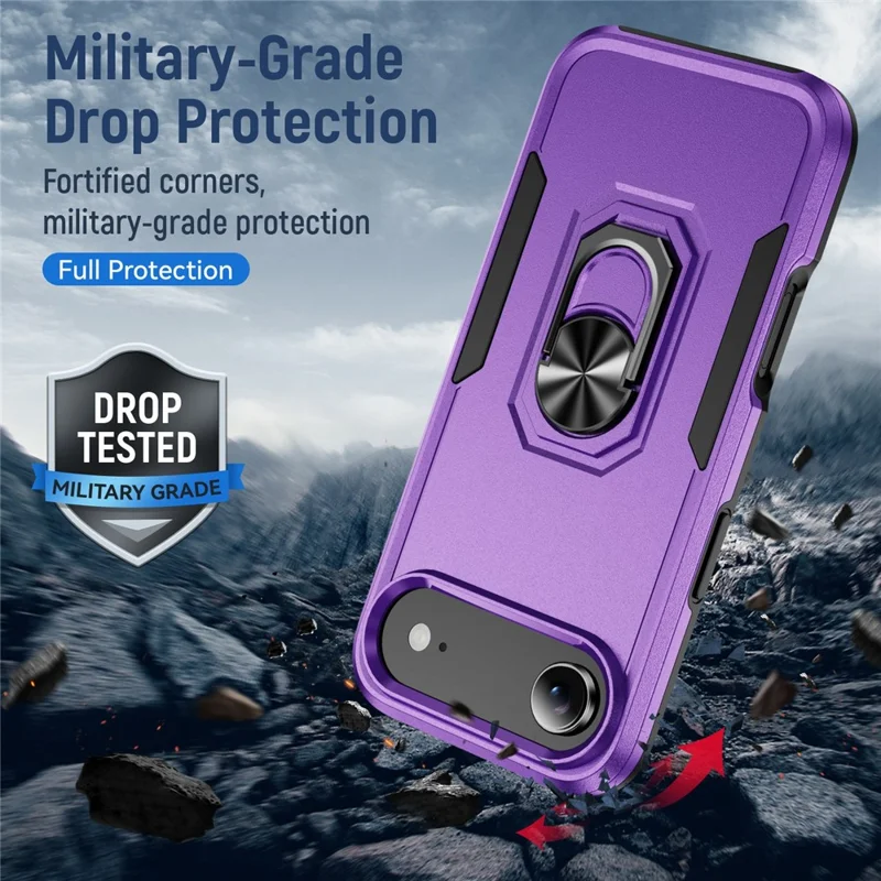 For iPhone Air Case Military Grade Ring Kickstand PC + TPU Phone Cover - Purple + Black