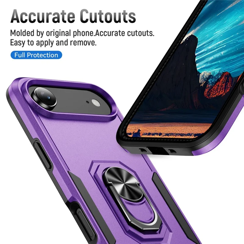 For iPhone Air Case Military Grade Ring Kickstand PC + TPU Phone Cover - Purple + Black