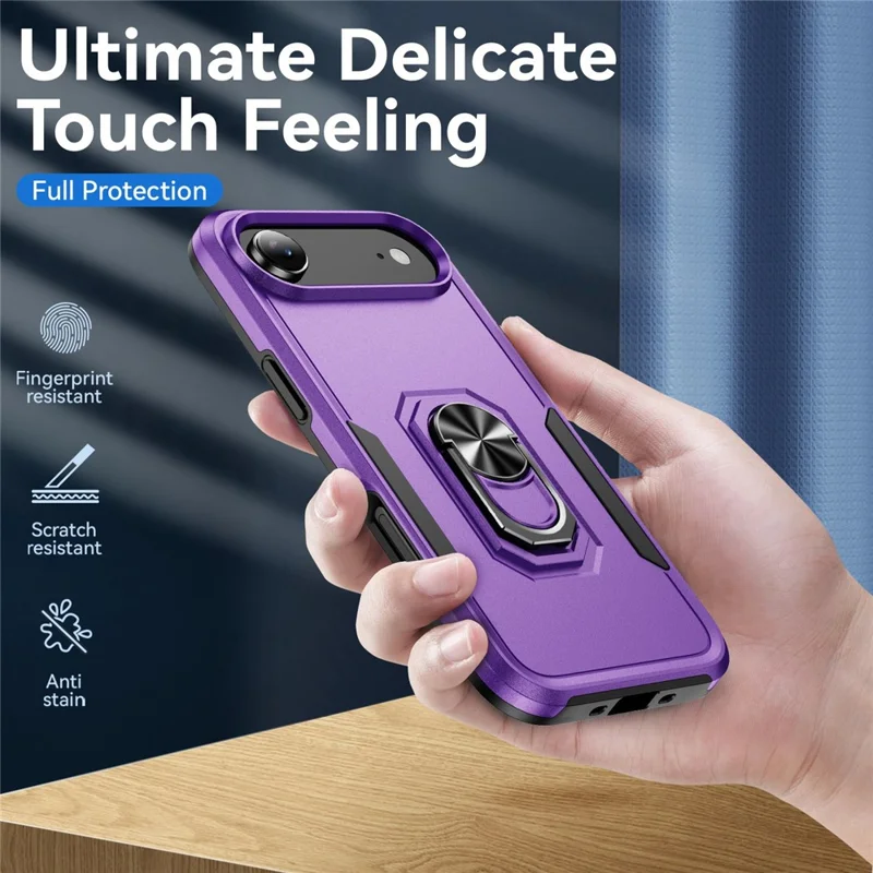 For iPhone Air Case Military Grade Ring Kickstand PC + TPU Phone Cover - Purple + Black