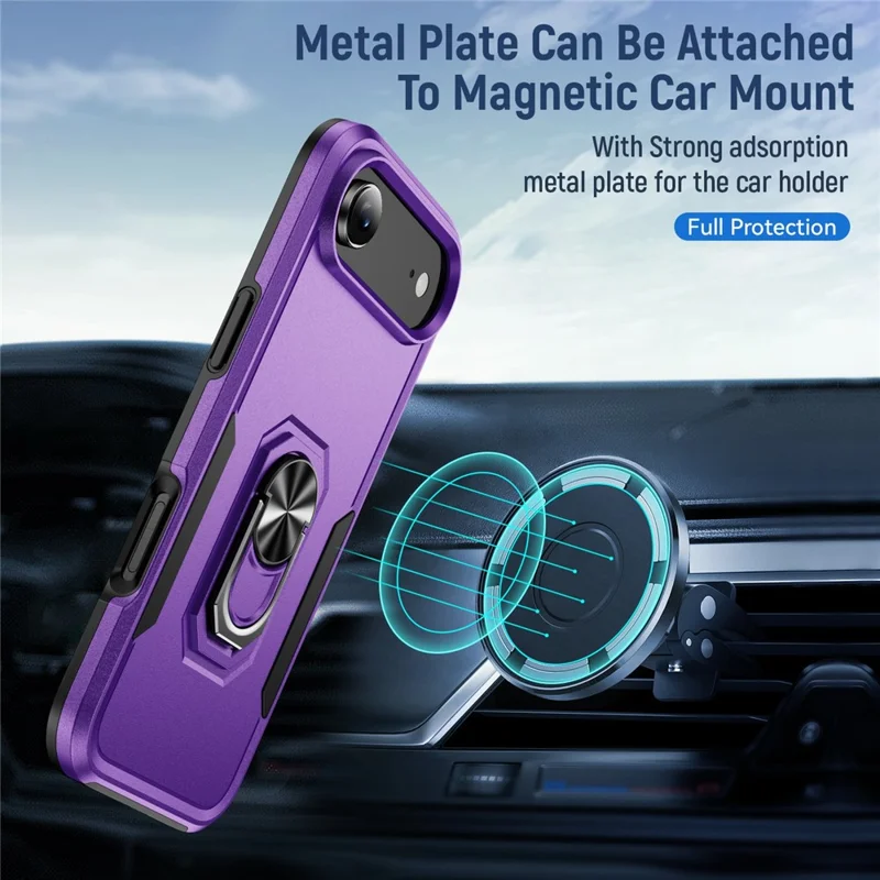For iPhone Air Case Military Grade Ring Kickstand PC + TPU Phone Cover - Purple + Black