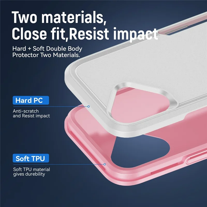 For iPhone 17 Case Military Grade Ring Kickstand PC + TPU Phone Cover - White + Pink