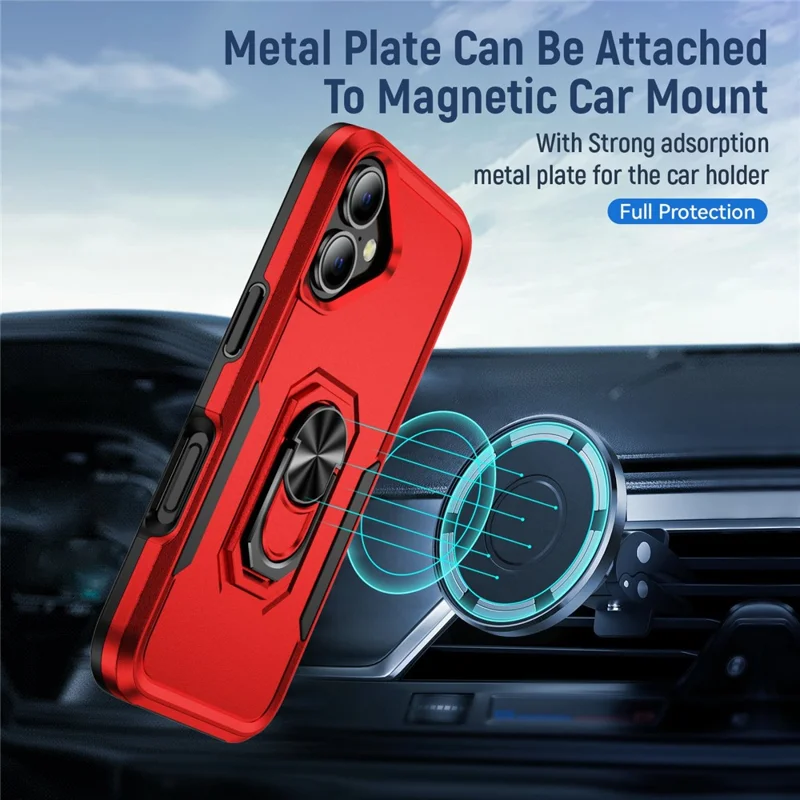 For iPhone 17 Case Military Grade Ring Kickstand PC + TPU Phone Cover - Red + Black
