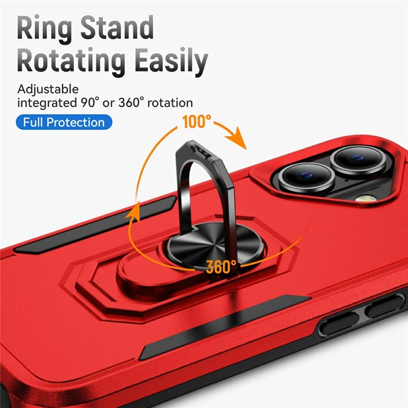 For iPhone 17 Case Military Grade Ring Kickstand PC + TPU Phone Cover - Red + Black