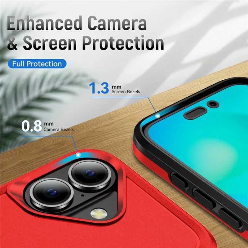 For iPhone 17 Case Military Grade Ring Kickstand PC + TPU Phone Cover - Red + Black