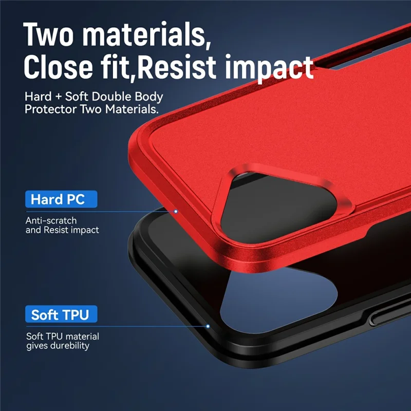 For iPhone 17 Case Military Grade Ring Kickstand PC + TPU Phone Cover - Red + Black