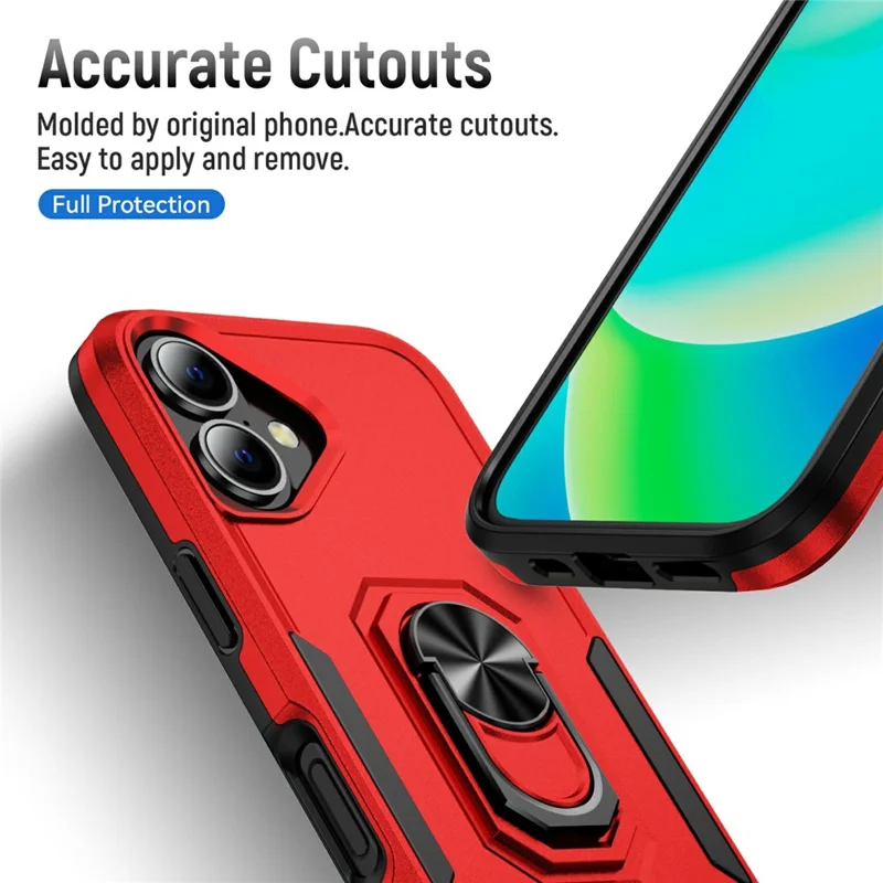 For iPhone 17 Case Military Grade Ring Kickstand PC + TPU Phone Cover - Red + Black