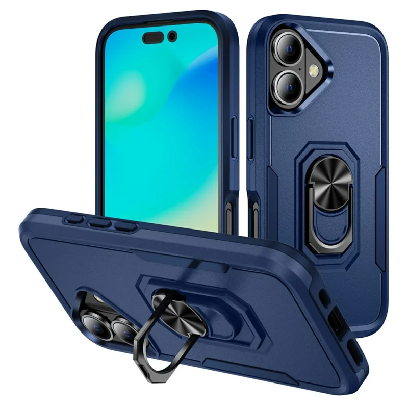 For iPhone 17 Case Military Grade Ring Kickstand PC + TPU Phone Cover - Blue