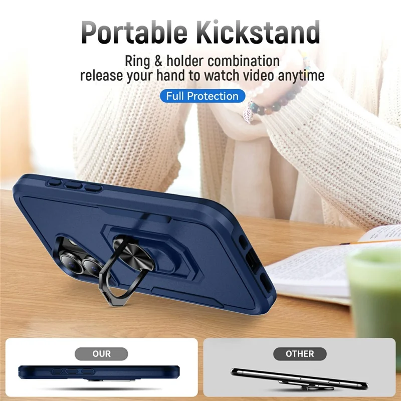 For iPhone 17 Case Military Grade Ring Kickstand PC + TPU Phone Cover - Blue