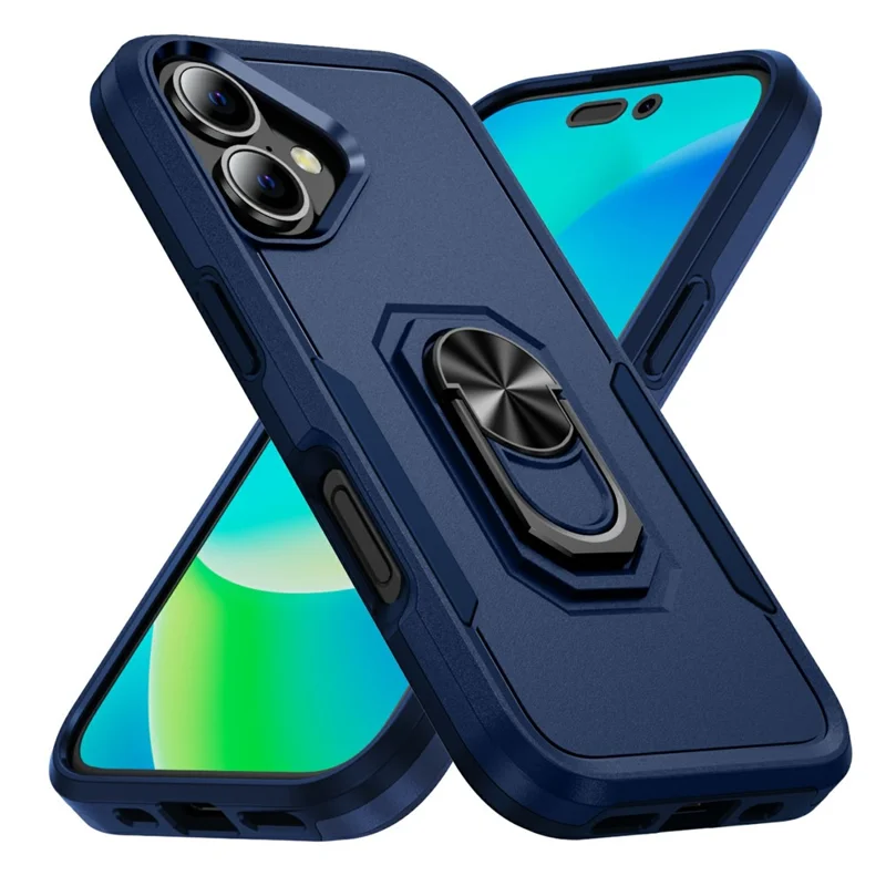 For iPhone 17 Case Military Grade Ring Kickstand PC + TPU Phone Cover - Blue
