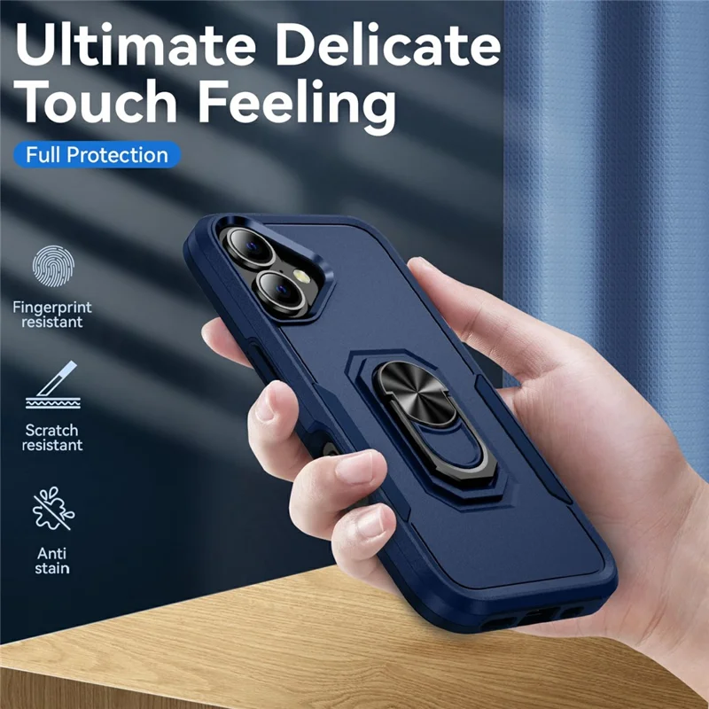 For iPhone 17 Case Military Grade Ring Kickstand PC + TPU Phone Cover - Blue