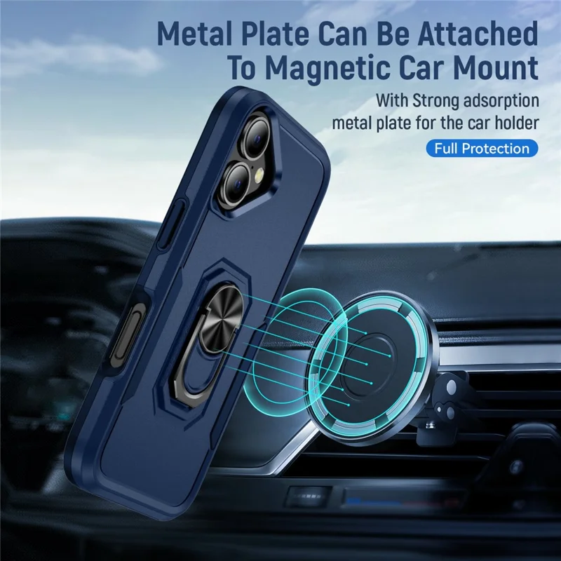 For iPhone 17 Case Military Grade Ring Kickstand PC + TPU Phone Cover - Blue