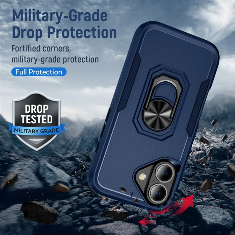 For iPhone 17 Case Military Grade Ring Kickstand PC + TPU Phone Cover - Blue