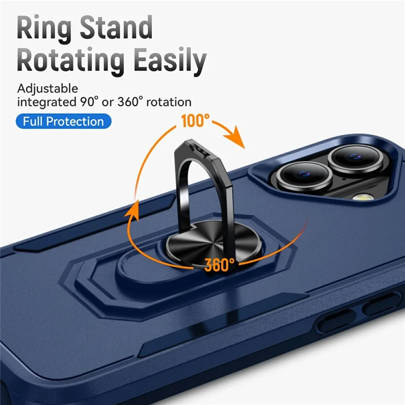 For iPhone 17 Case Military Grade Ring Kickstand PC + TPU Phone Cover - Blue