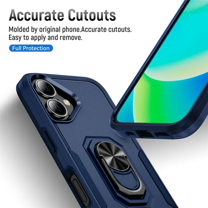 For iPhone 17 Case Military Grade Ring Kickstand PC + TPU Phone Cover - Blue
