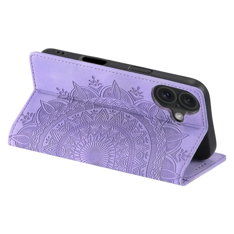 For iPhone 17 Case Magnetic Closing Leather Phone Cover Pattern Imprinted - Purple