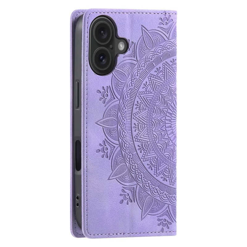 For iPhone 17 Case Magnetic Closing Leather Phone Cover Pattern Imprinted - Purple