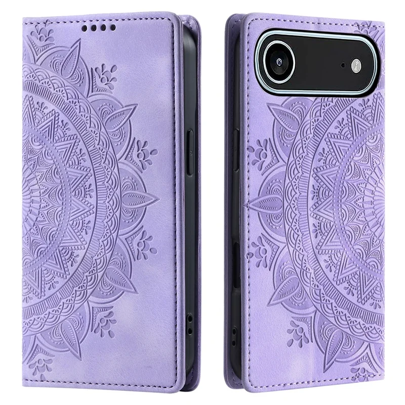 For iPhone 17 Air Case Magnetic Closing Leather Phone Cover Pattern Imprinted - Purple